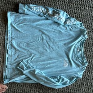 North face teal long sleeved shirt
